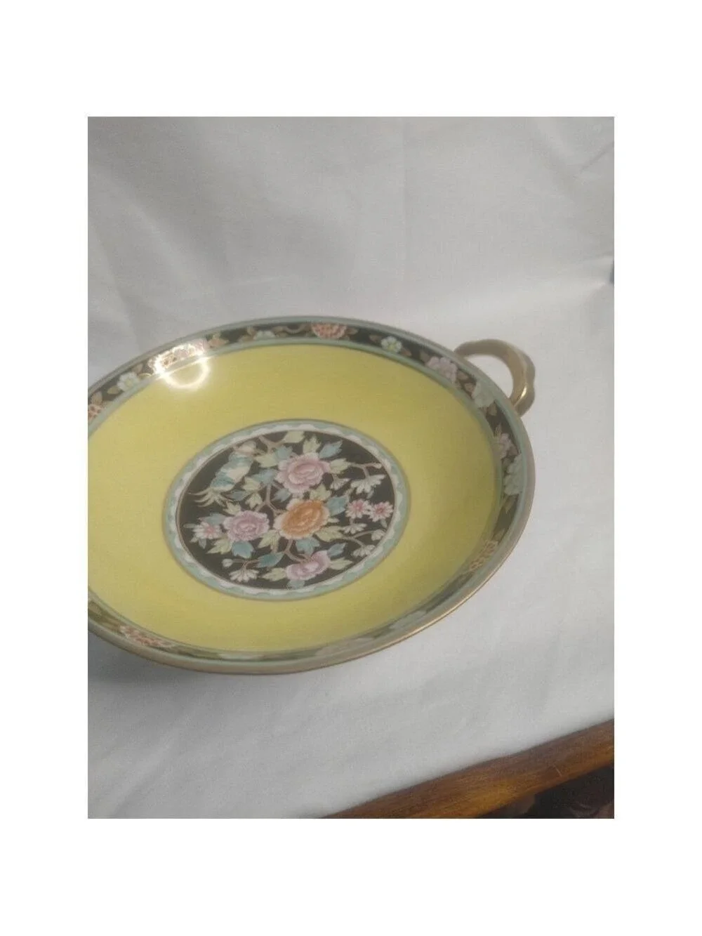Nippon Hand Painted Floral Yellow Pedestal Serving Bowl